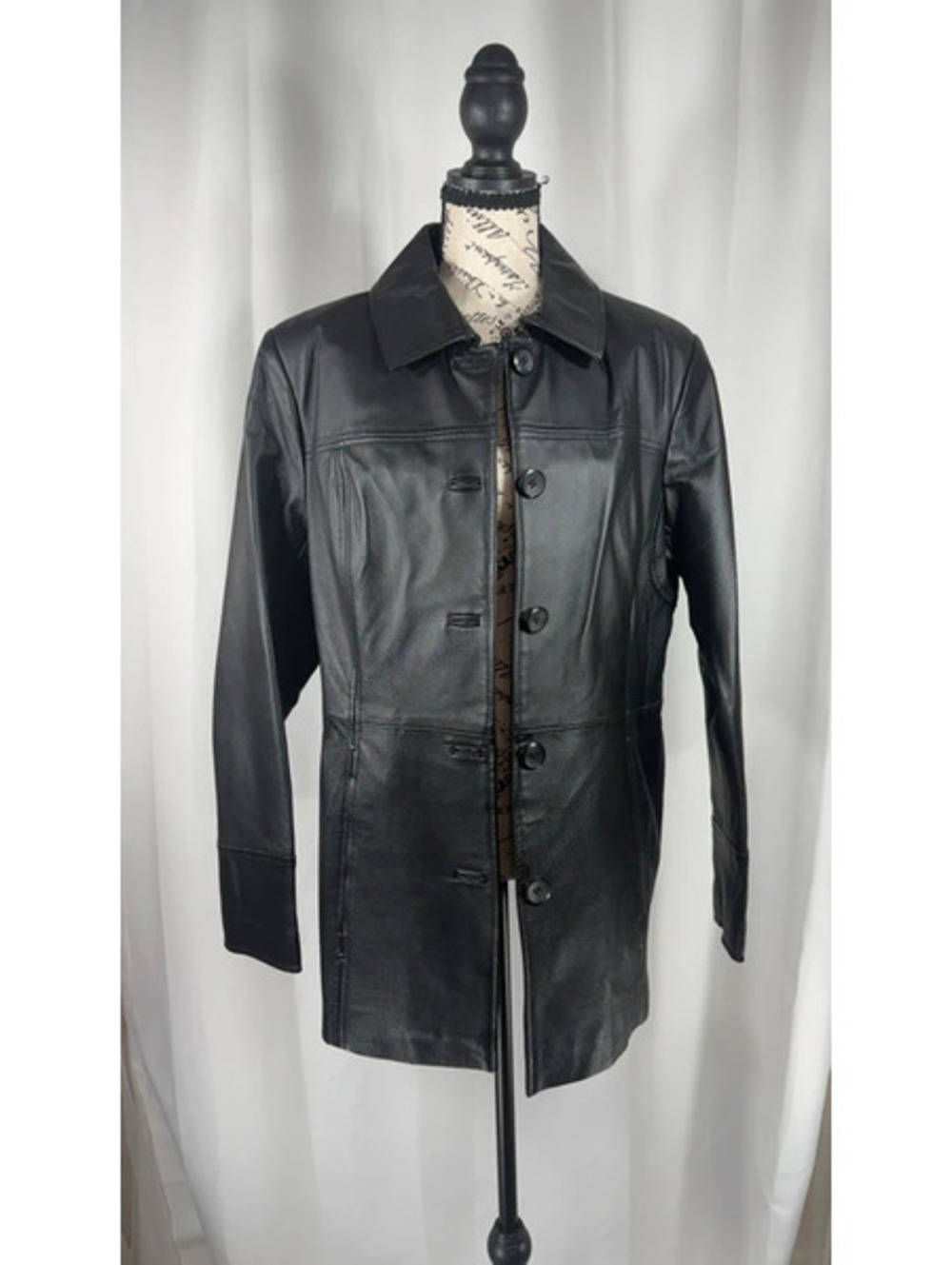 East 5th Genuine Leather Womens L Black Vintage Y2K Coat Button Front Mac Style